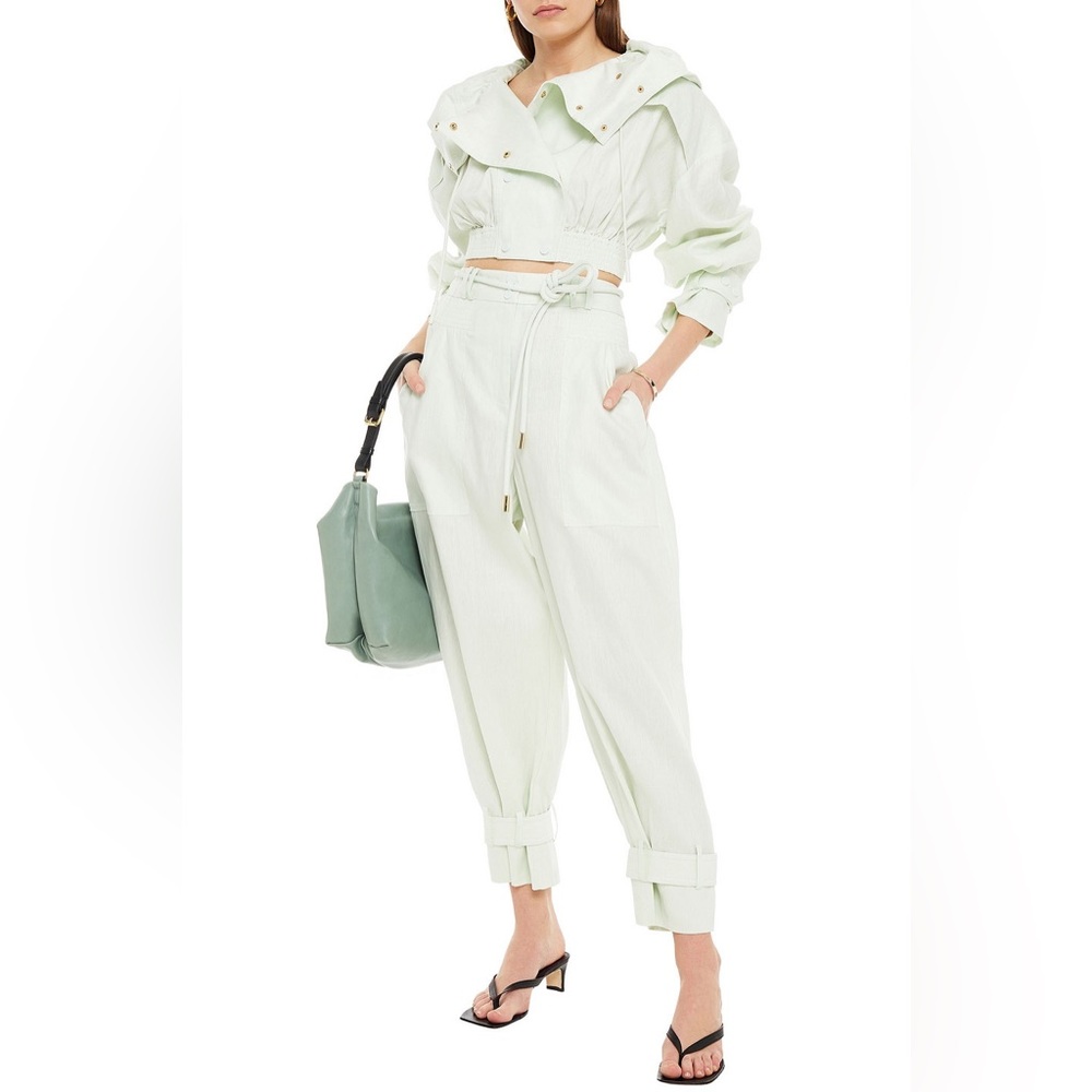 Zimmermann BELTED LINEN TAPERED PANTS IN MINT